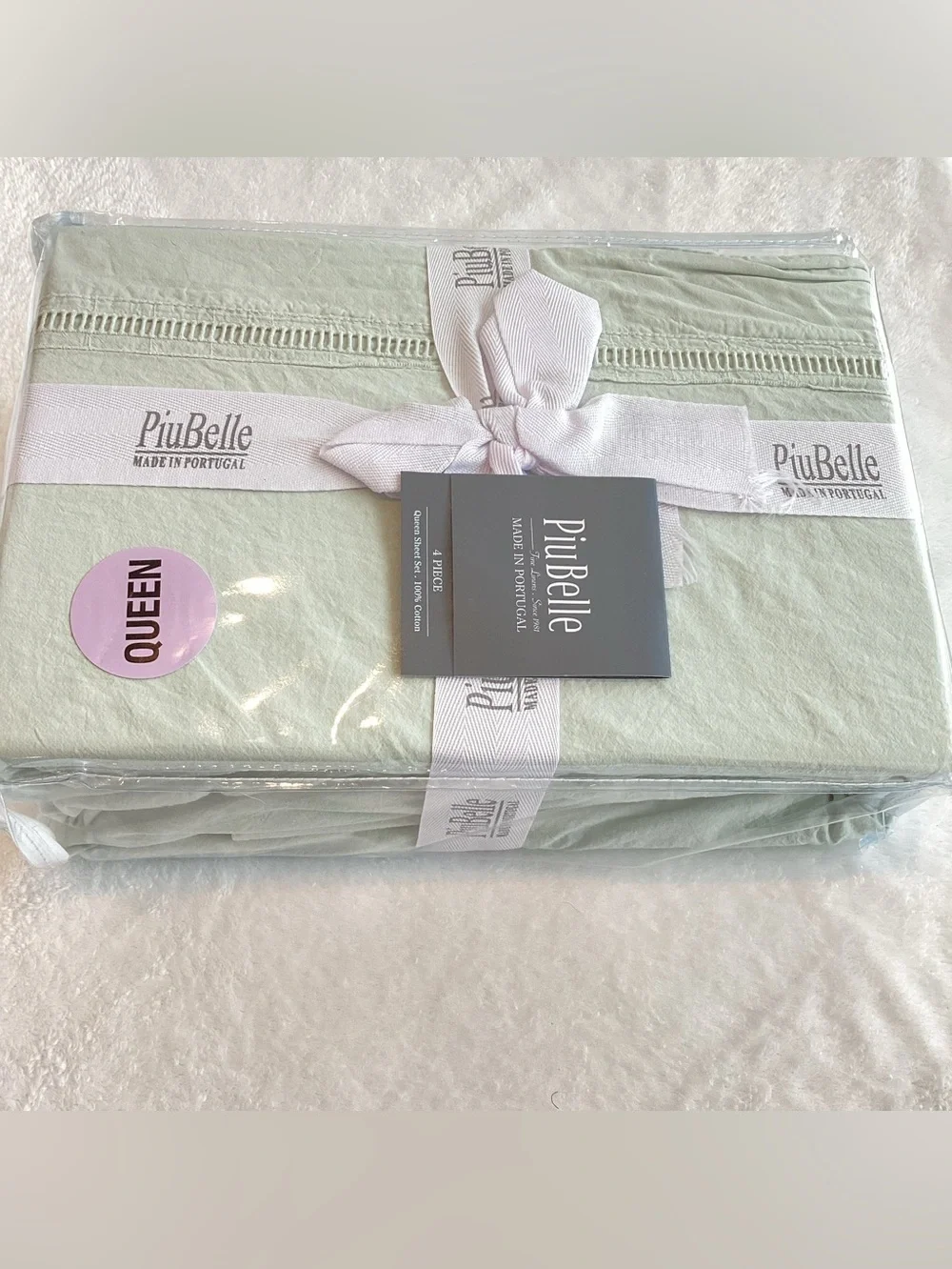 PiuBelle Portuguese Cotton Sheet Set Queen NEW Made in Portugal Sage Green